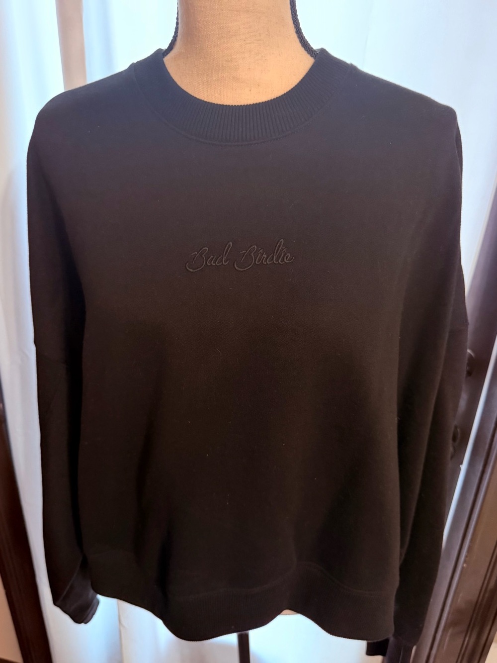Bad Birdie Black Crewneck Golf Sweatshirt with Tone-on-Tone Logo XL